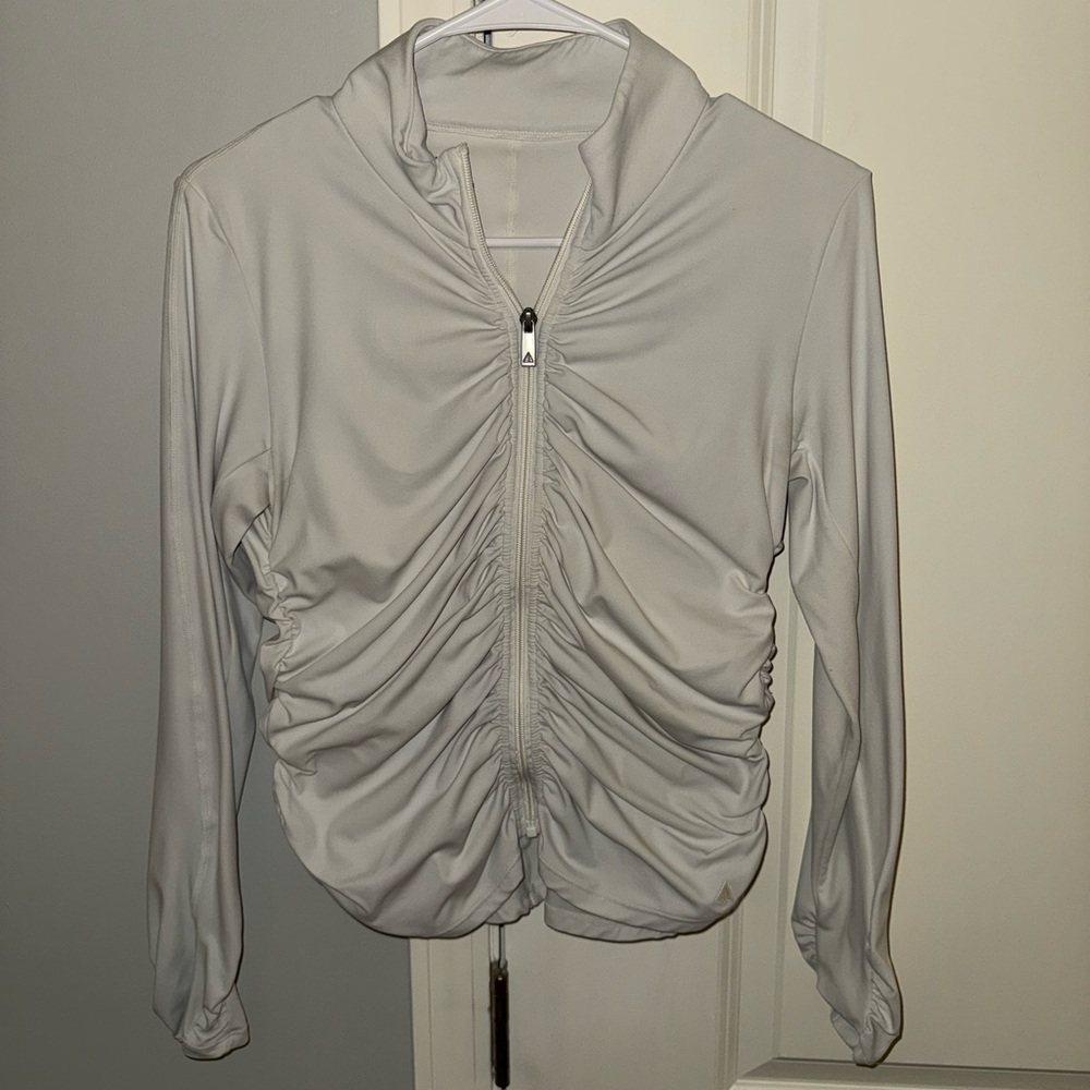 Gray Ruched Zip-Up Jacket